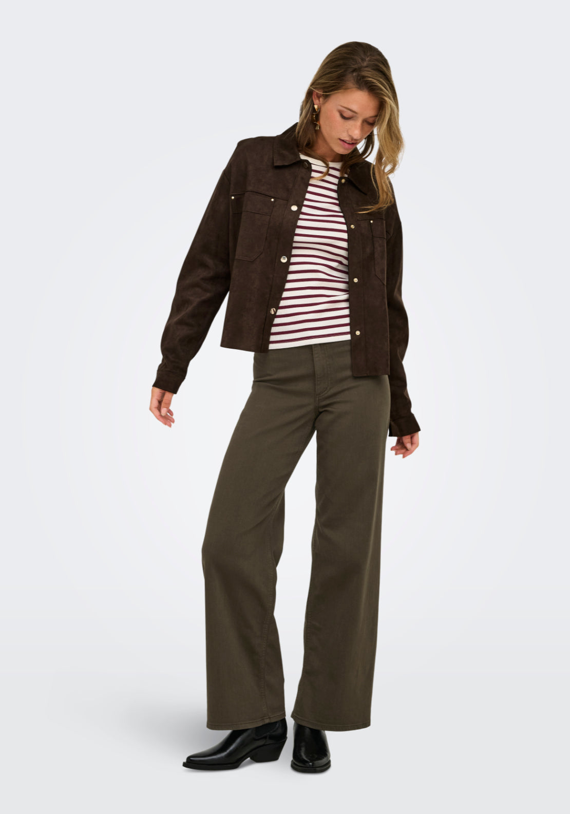 Jdy Julle Long Sleeve Faux Suede Shirt - Brown 5 Shaws Department Stores