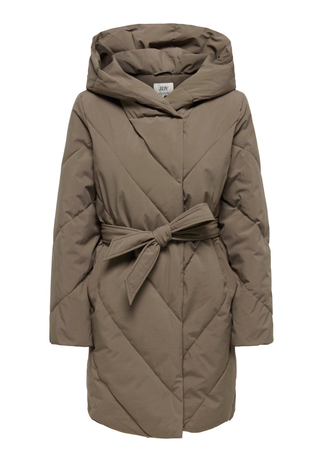 Jdy Villon Long Hood Belt Puffer Coat - Walnut 6 Shaws Department Stores
