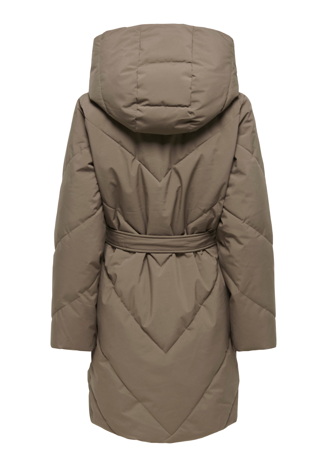 Jdy Villon Long Hood Belt Puffer Coat - Walnut 7 Shaws Department Stores