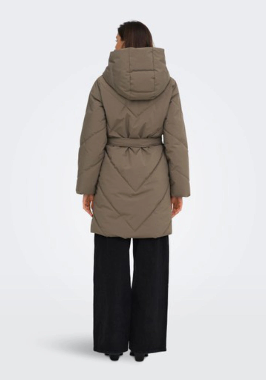 Villon Long Hood Belt Puffer Coat - Walnut