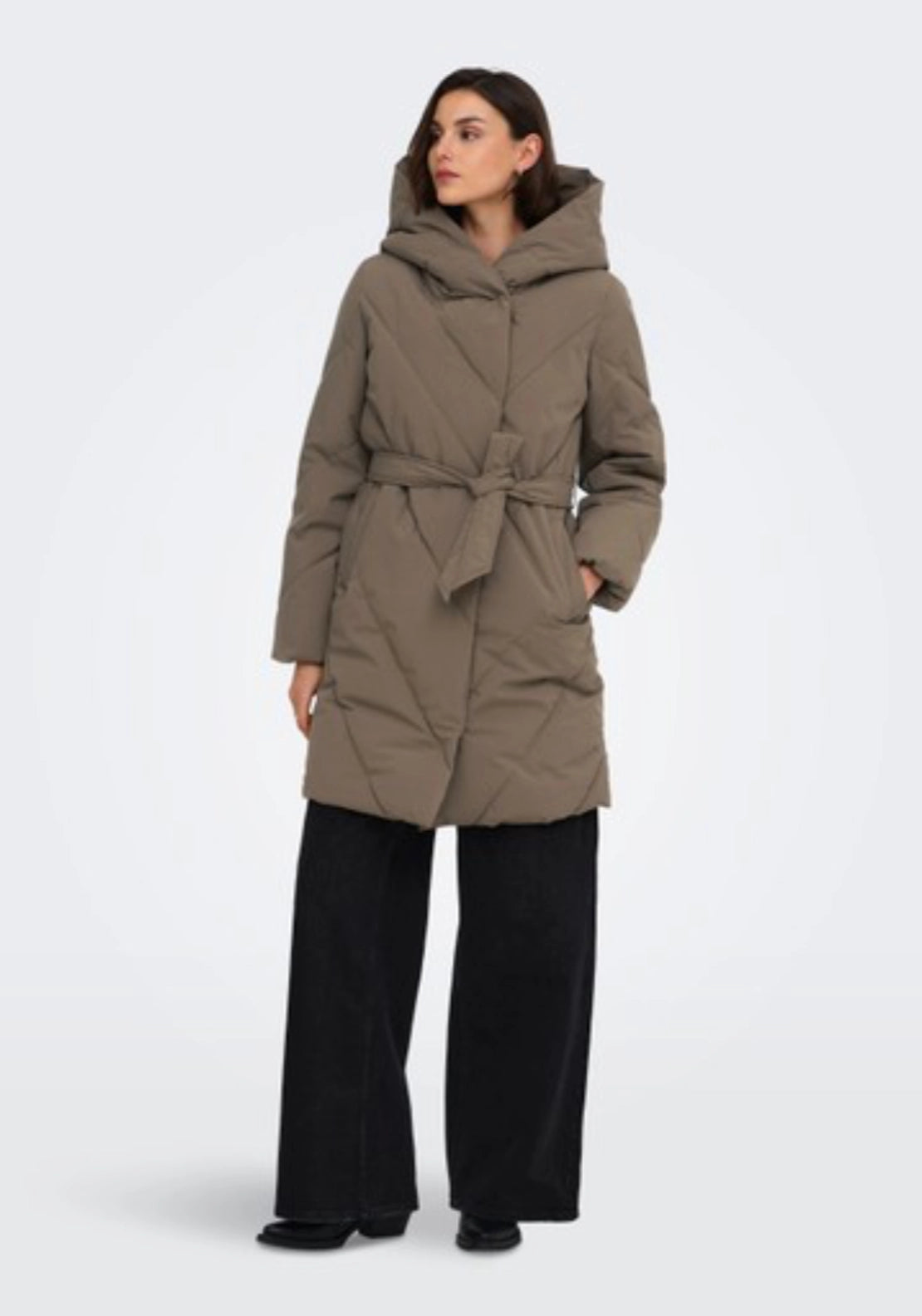 Villon Long Hood Belt Puffer Coat - Walnut