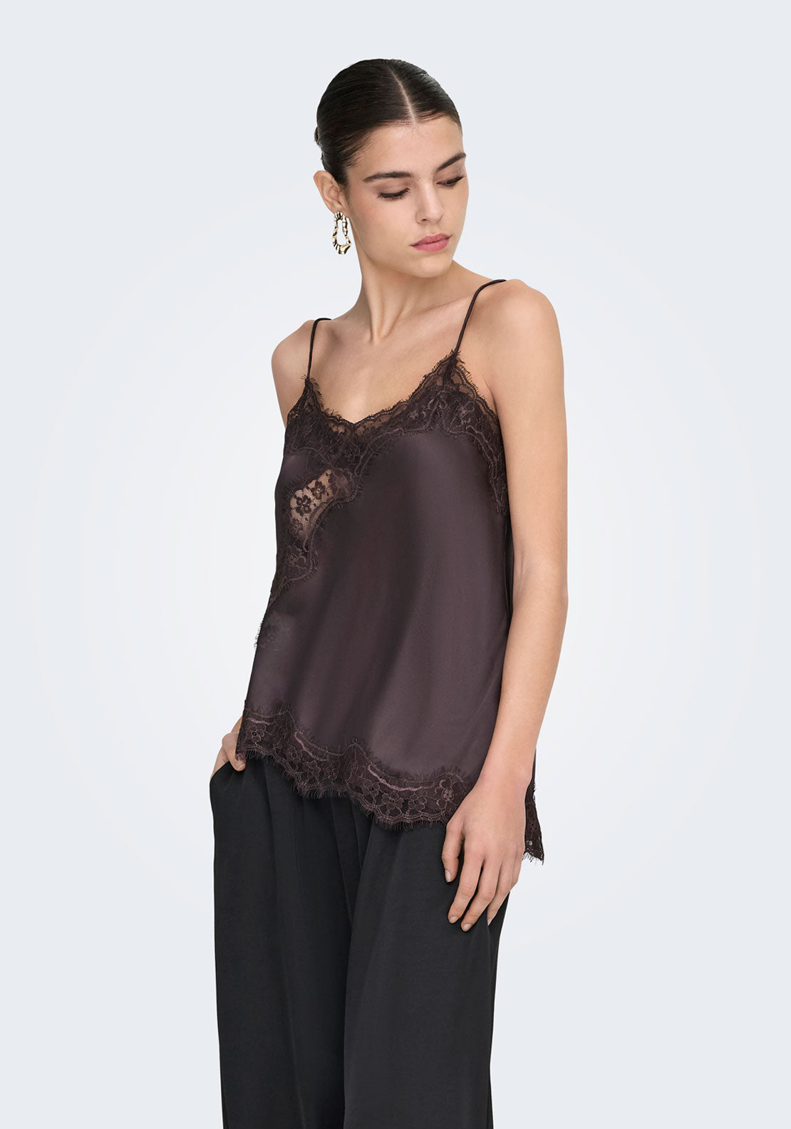Jdy Fifi Sleveless Asymetric Lace Top - Chocolate Torte 4 Shaws Department Stores