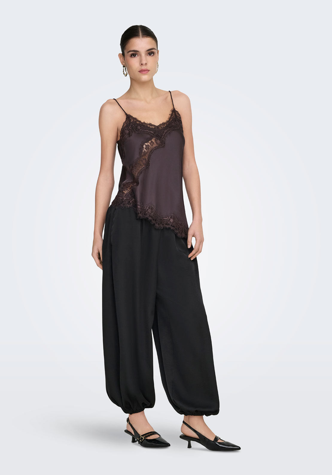 Jdy Fifi Sleveless Asymetric Lace Top - Chocolate Torte 5 Shaws Department Stores