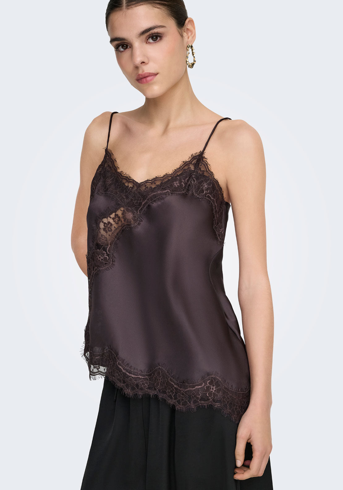 Jdy Fifi Sleveless Asymetric Lace Top - Chocolate Torte 1 Shaws Department Stores