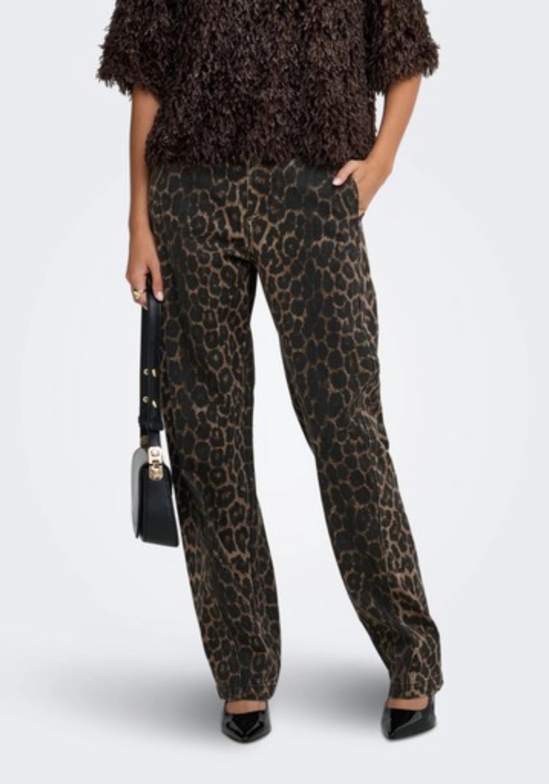 Bay High Waist Barrel Trousers - Fossil Leo