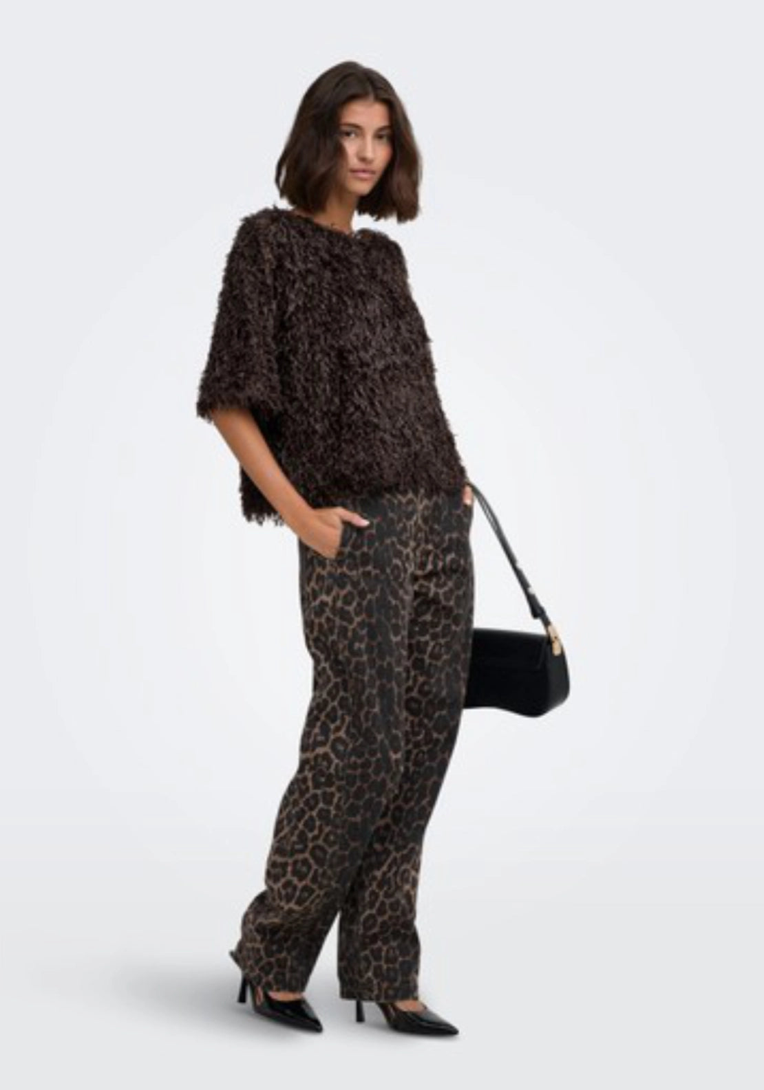 Bay High Waist Barrel Trousers - Fossil Leo