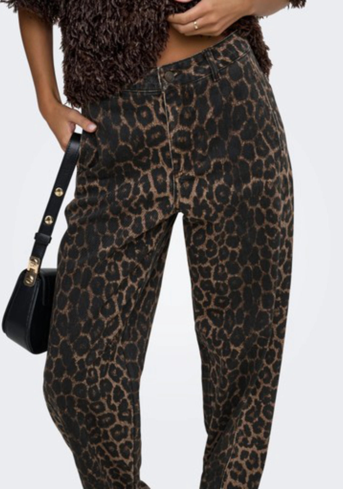 Bay High Waist Barrel Trousers - Fossil Leo
