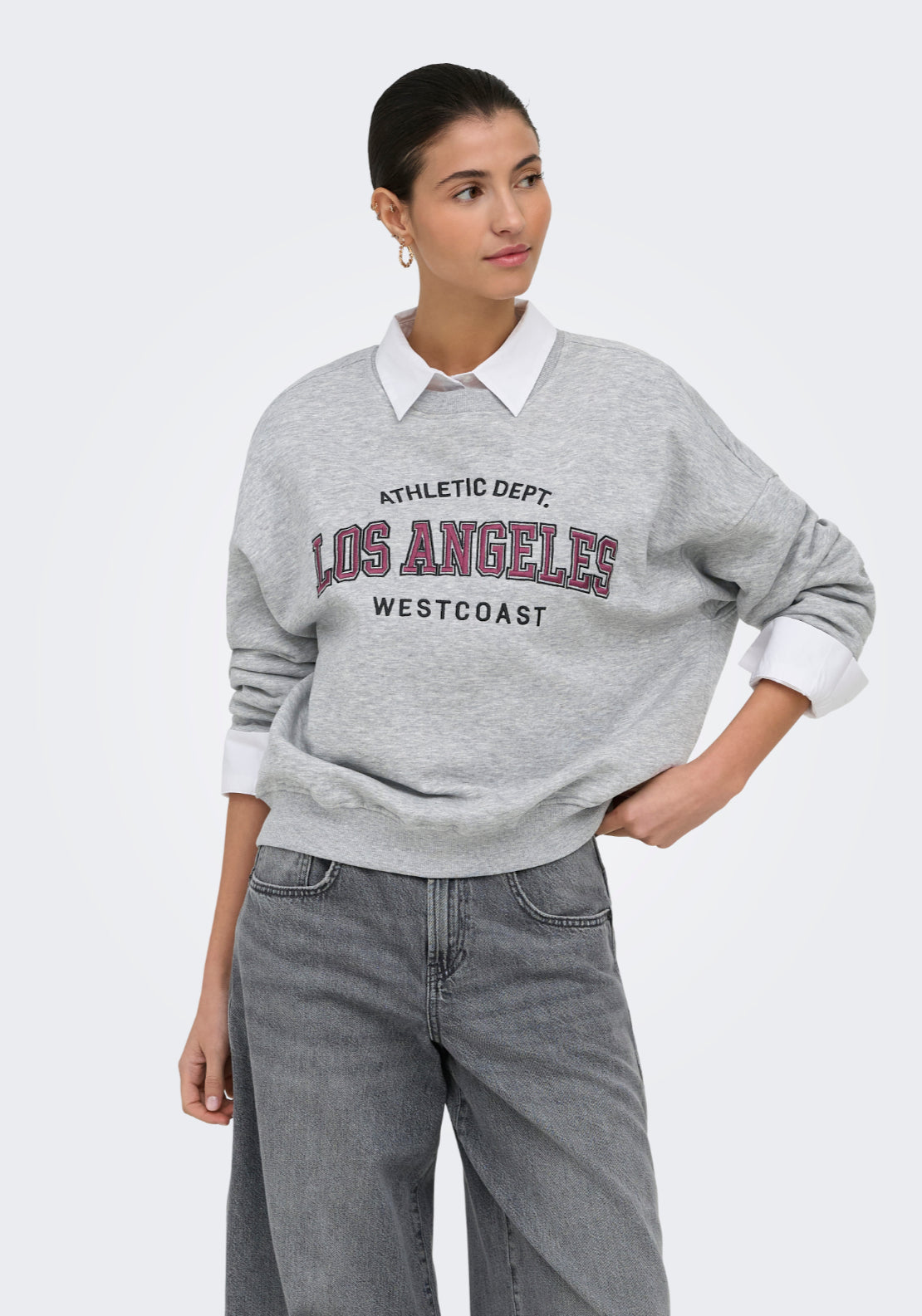 Jdy Mesa Long Sleeve Embroidered Sweatshirt - Light Grey Melange 1 Shaws Department Stores