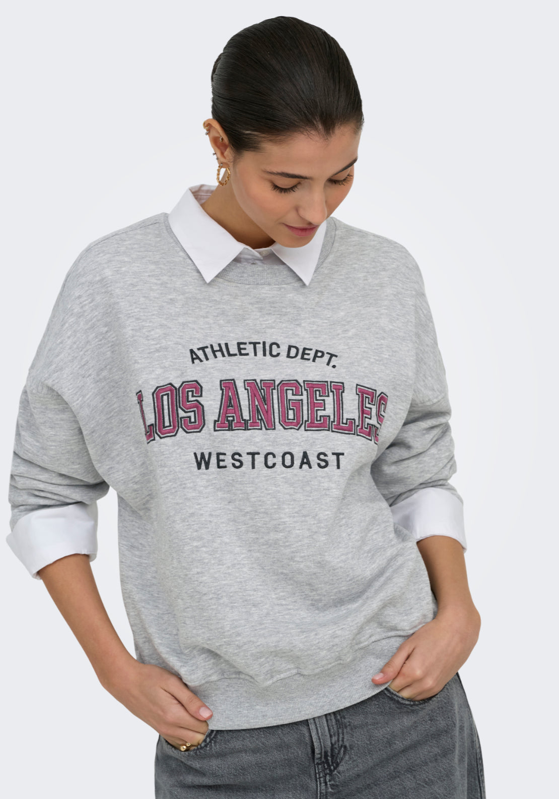Jdy Mesa Long Sleeve Embroidered Sweatshirt - Light Grey Melange 3 Shaws Department Stores
