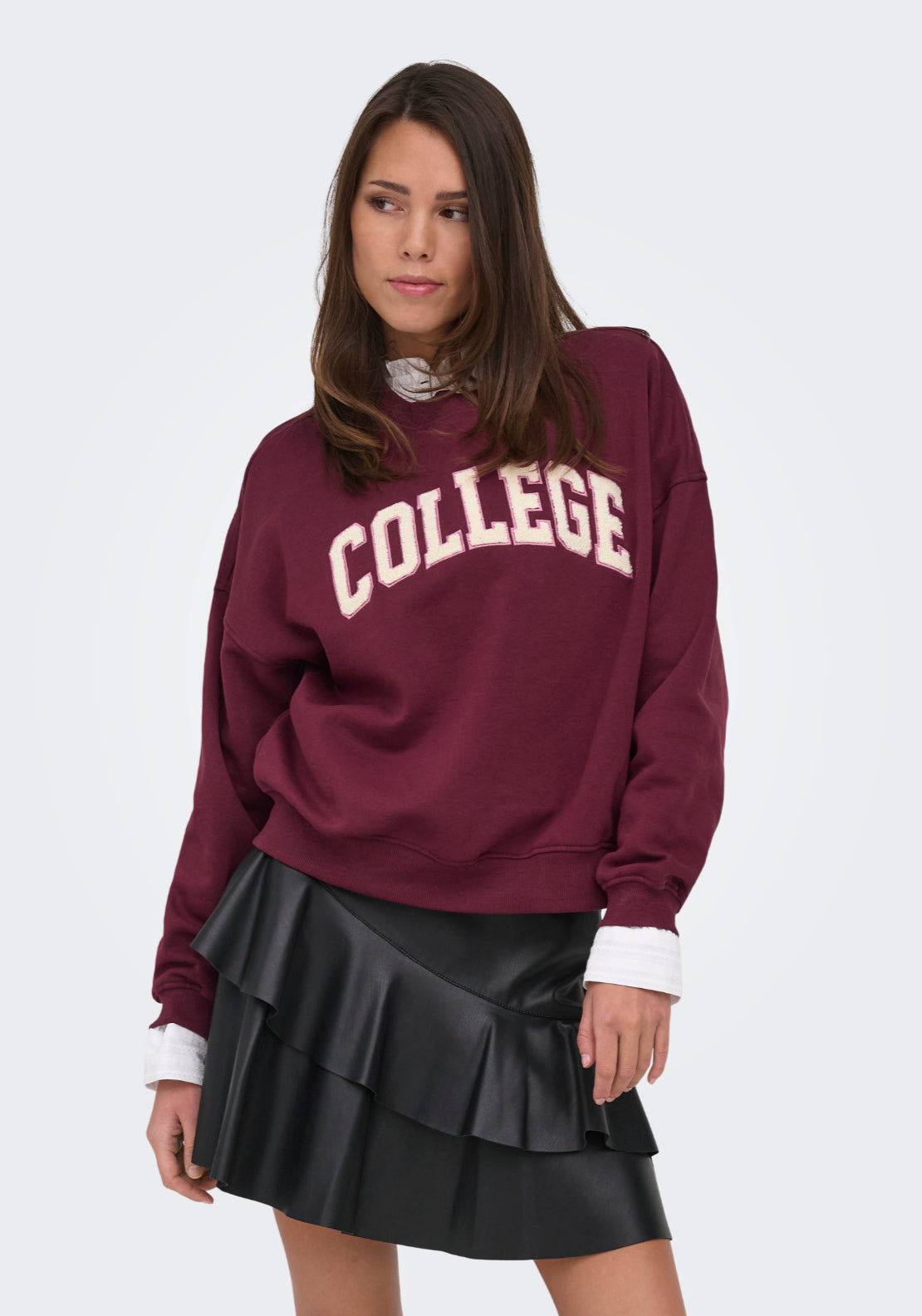 Jdy Mesa Long Sleeve Embroidered Sweatshirt - Windsor Wine 1 Shaws Department Stores