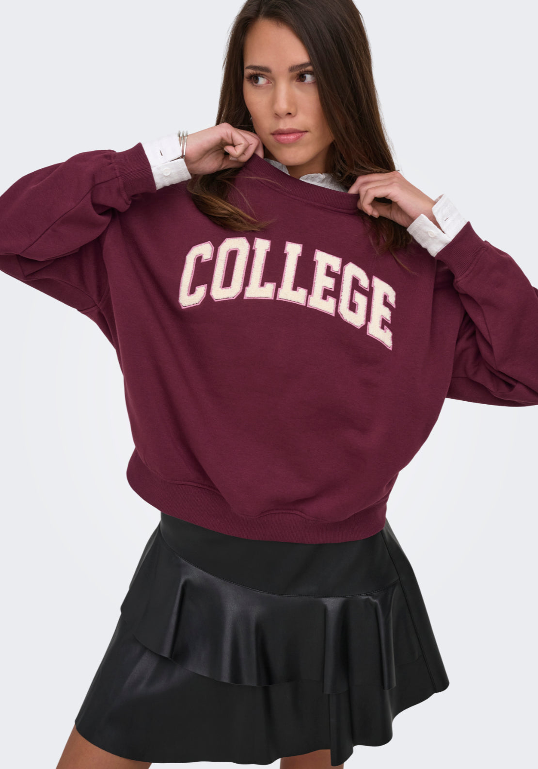 Jdy Mesa Long Sleeve Embroidered Sweatshirt - Windsor Wine 4 Shaws Department Stores