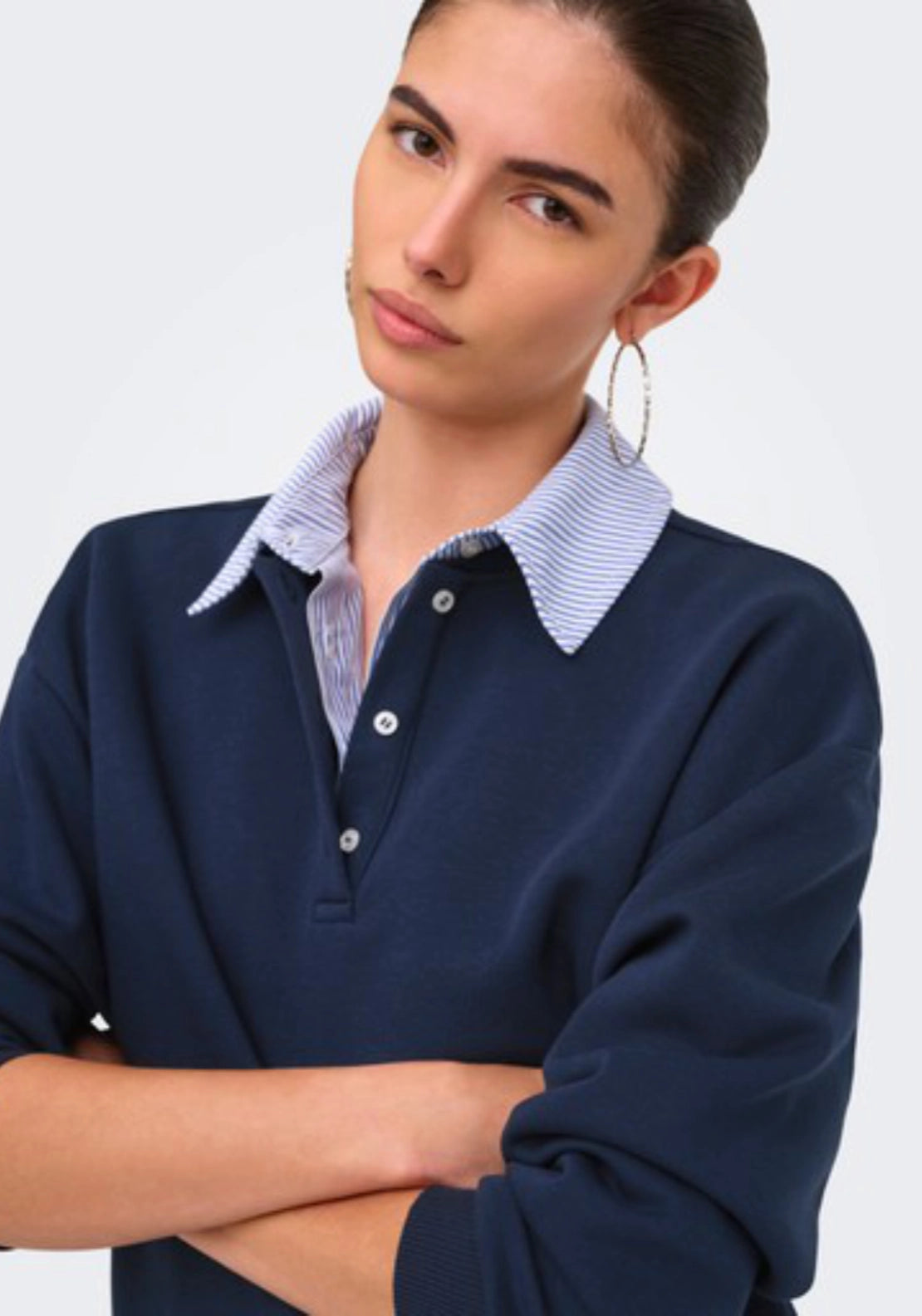 Laura Long Sleeve Collar Mix Sweatshirt - Night Sky