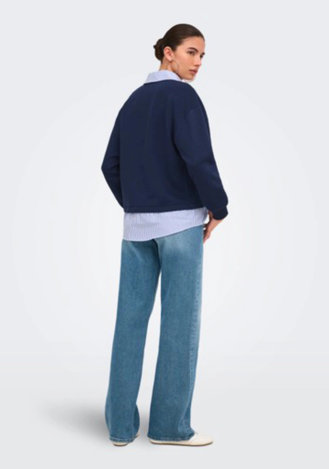 Laura Long Sleeve Collar Mix Sweatshirt - Night Sky