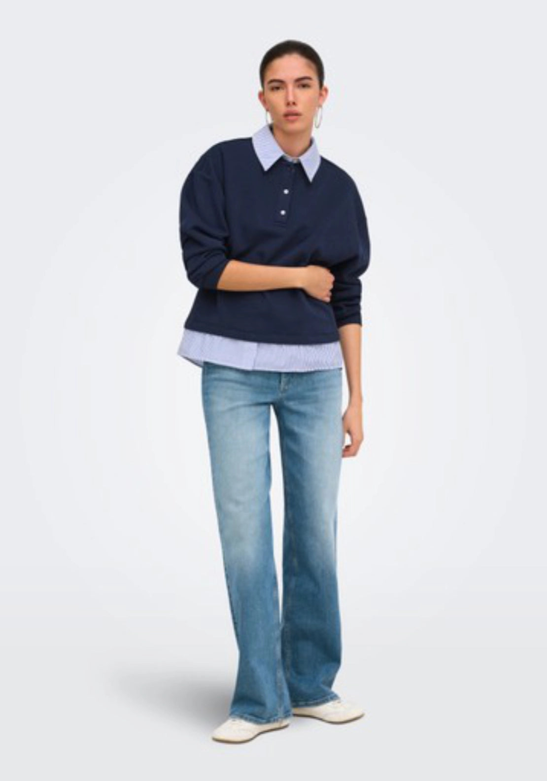 Laura Long Sleeve Collar Mix Sweatshirt - Night Sky