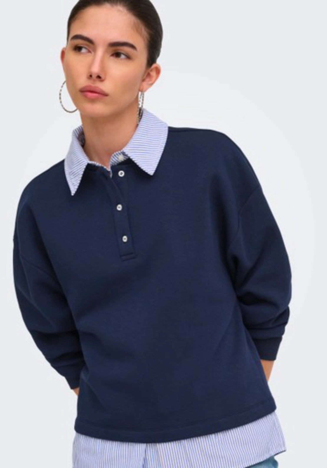 Laura Long Sleeve Collar Mix Sweatshirt - Night Sky