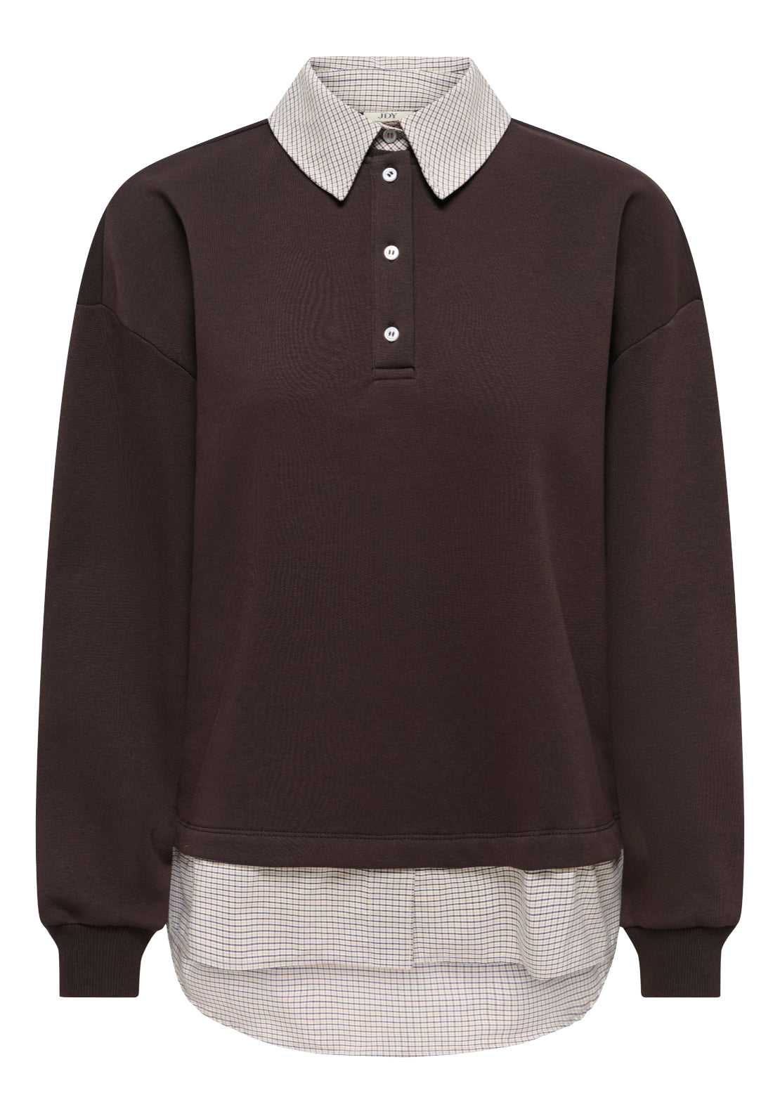 Jdy Laura Long Sleeve Collar Mix Sweatshirt - Brown 1 Shaws Department Stores