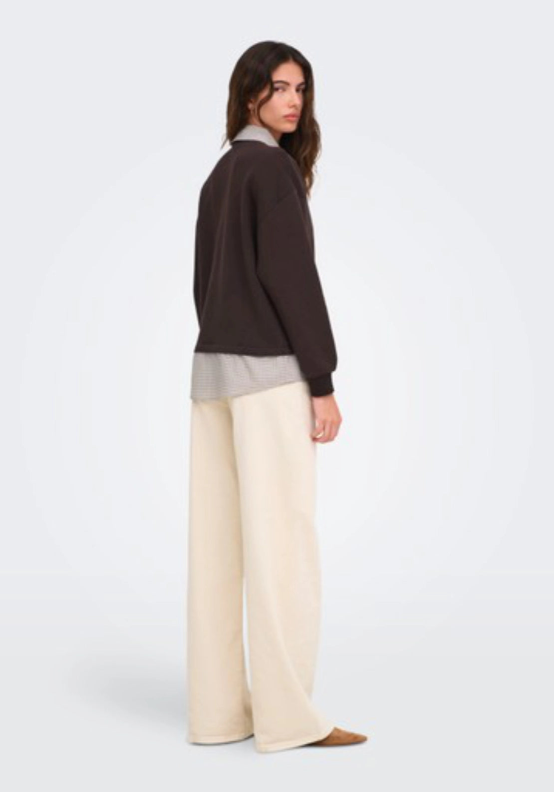 Laura Long Sleeve Collar Mix Sweatshirt - Brown