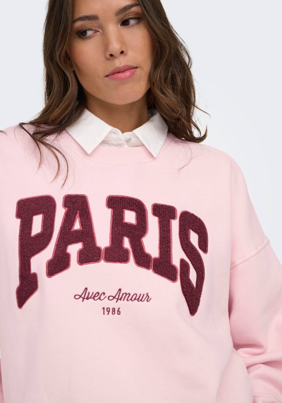 Mesa Long Sleeve Embroidered Sweatshirt - Chalk Pink Windsor Wine/red