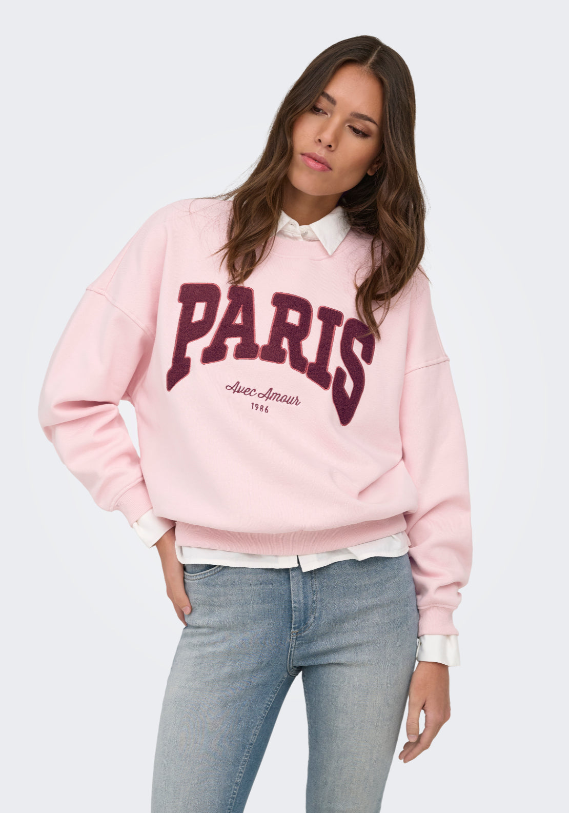 Mesa Long Sleeve Embroidered Sweatshirt - Chalk Pink Windsor Wine/red