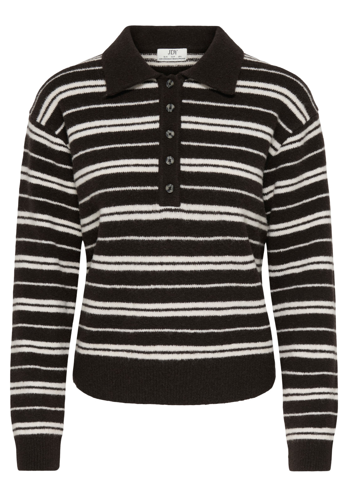 Jdy Chloe Long Sleeve Polo Pullover - Chocolate Brown 1 Shaws Department Stores