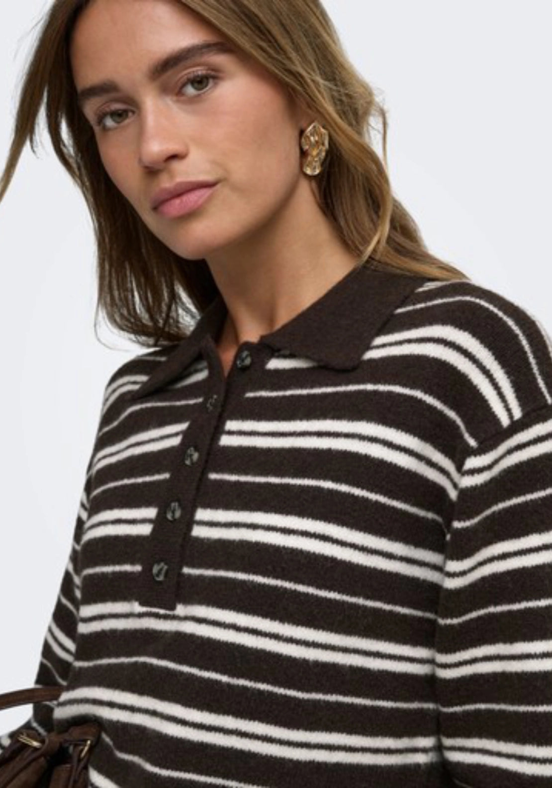 Chloe Long Sleeve Polo Pullover - Chocolate Brown
