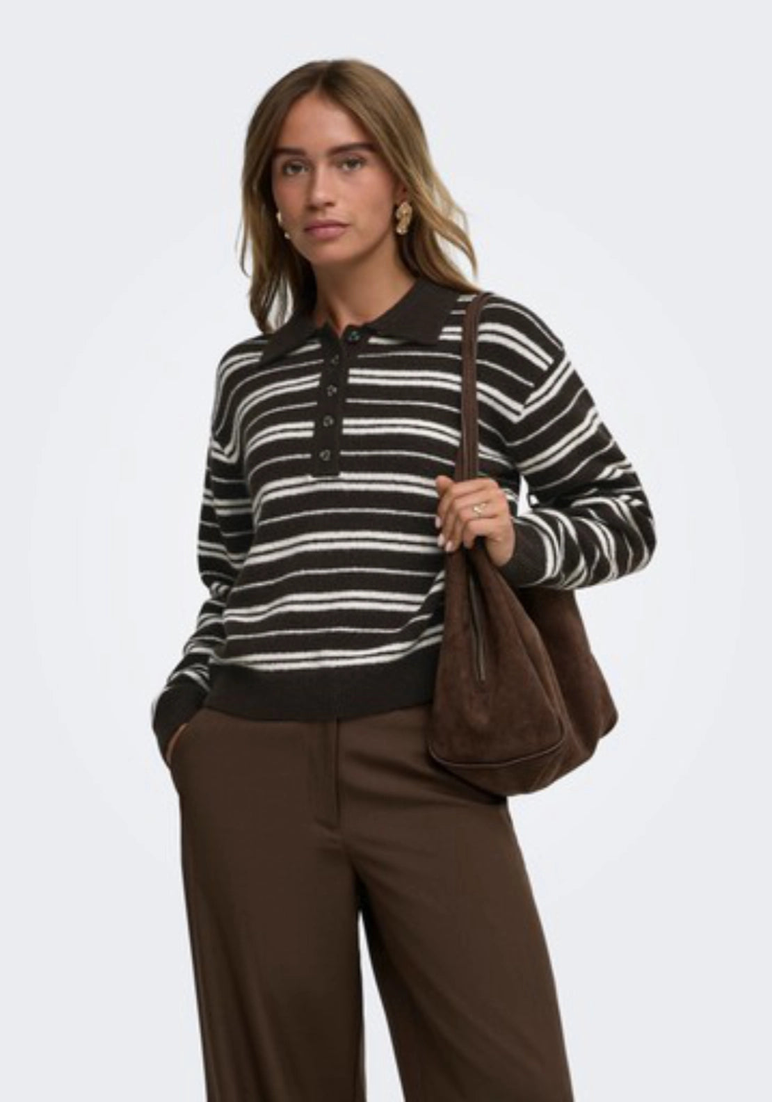 Chloe Long Sleeve Polo Pullover - Chocolate Brown