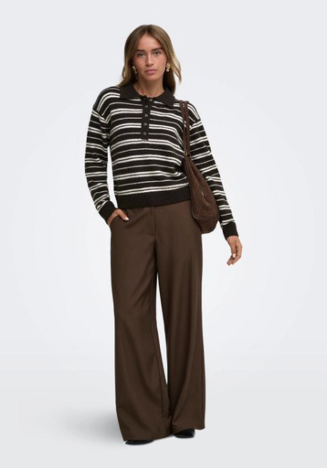 Chloe Long Sleeve Polo Pullover - Chocolate Brown