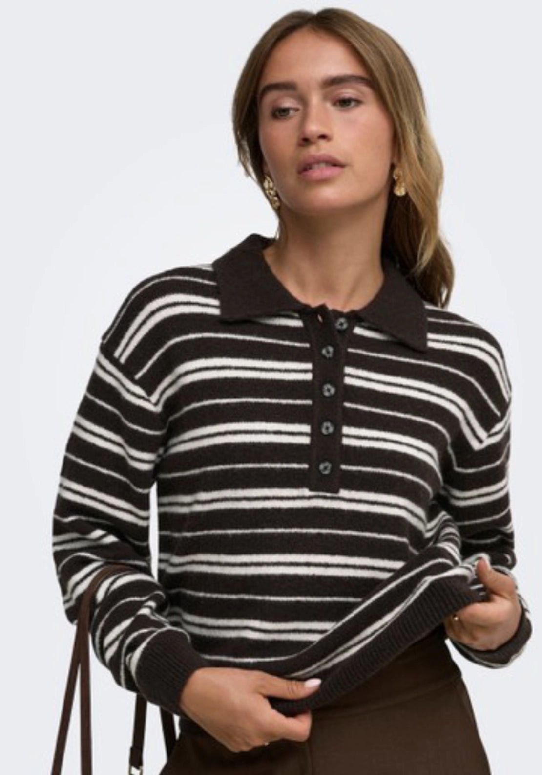 Chloe Long Sleeve Polo Pullover - Chocolate Brown