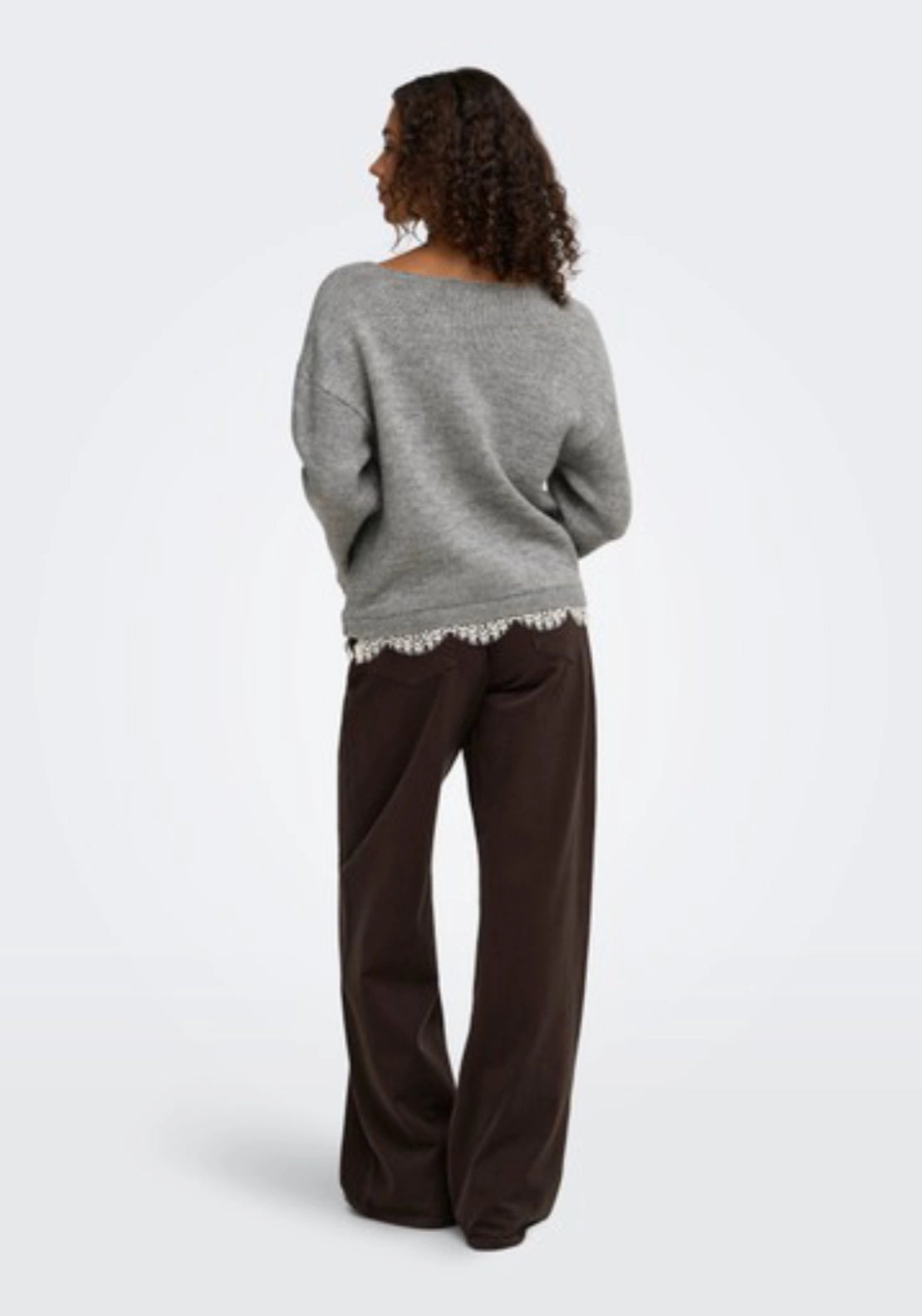 Stephanie Long Sleeve Lace Pullover - Light Grey Melange