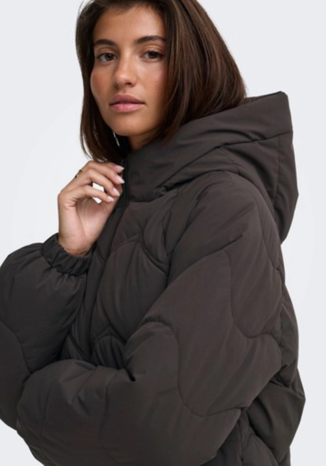 Power Short Hood Puffer Coat - Brown