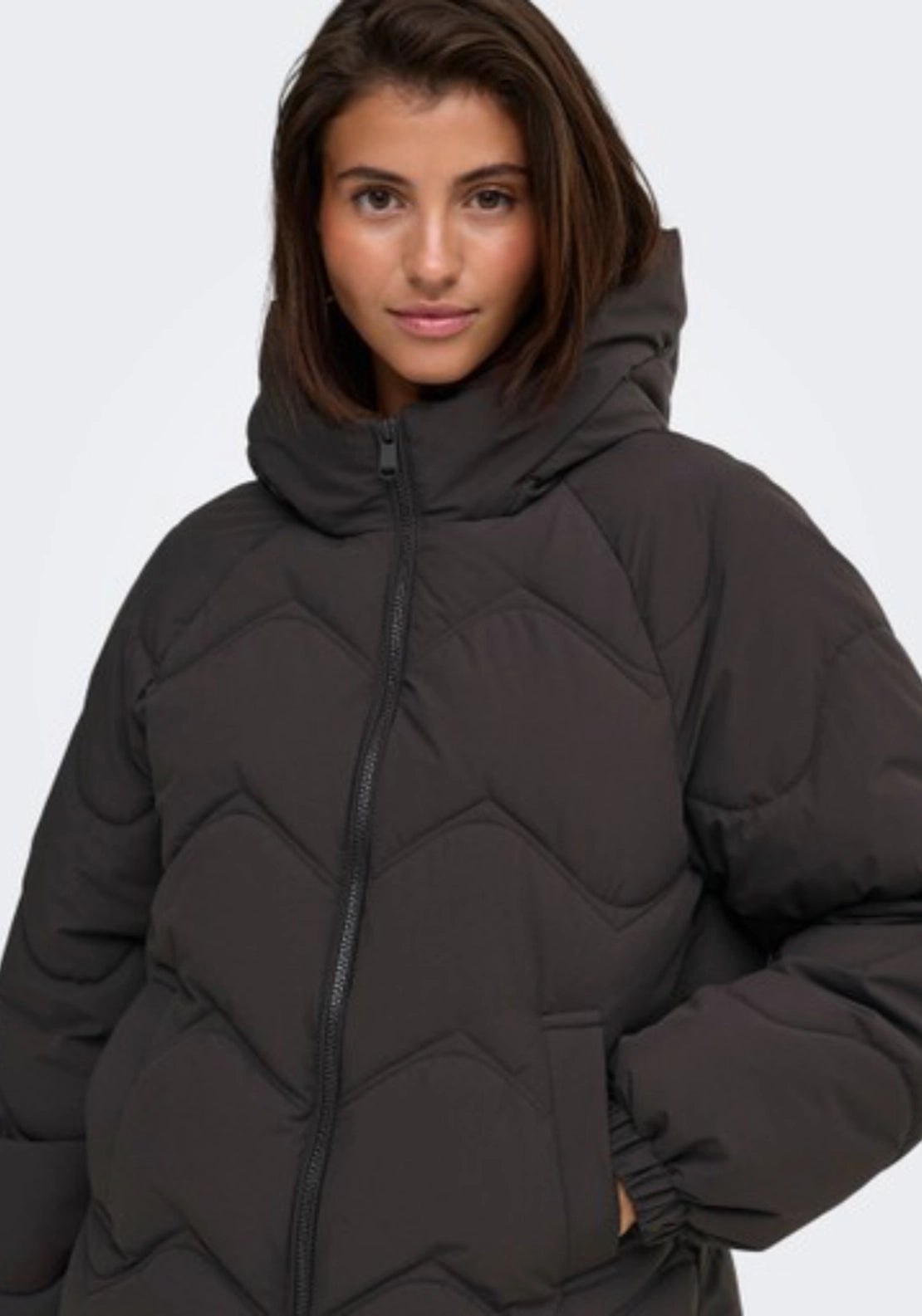 Power Short Hood Puffer Coat - Brown