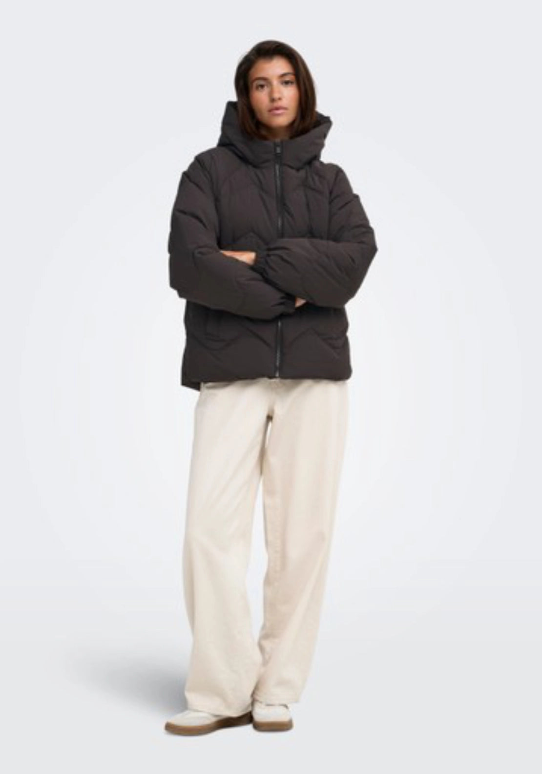 Power Short Hood Puffer Coat - Brown