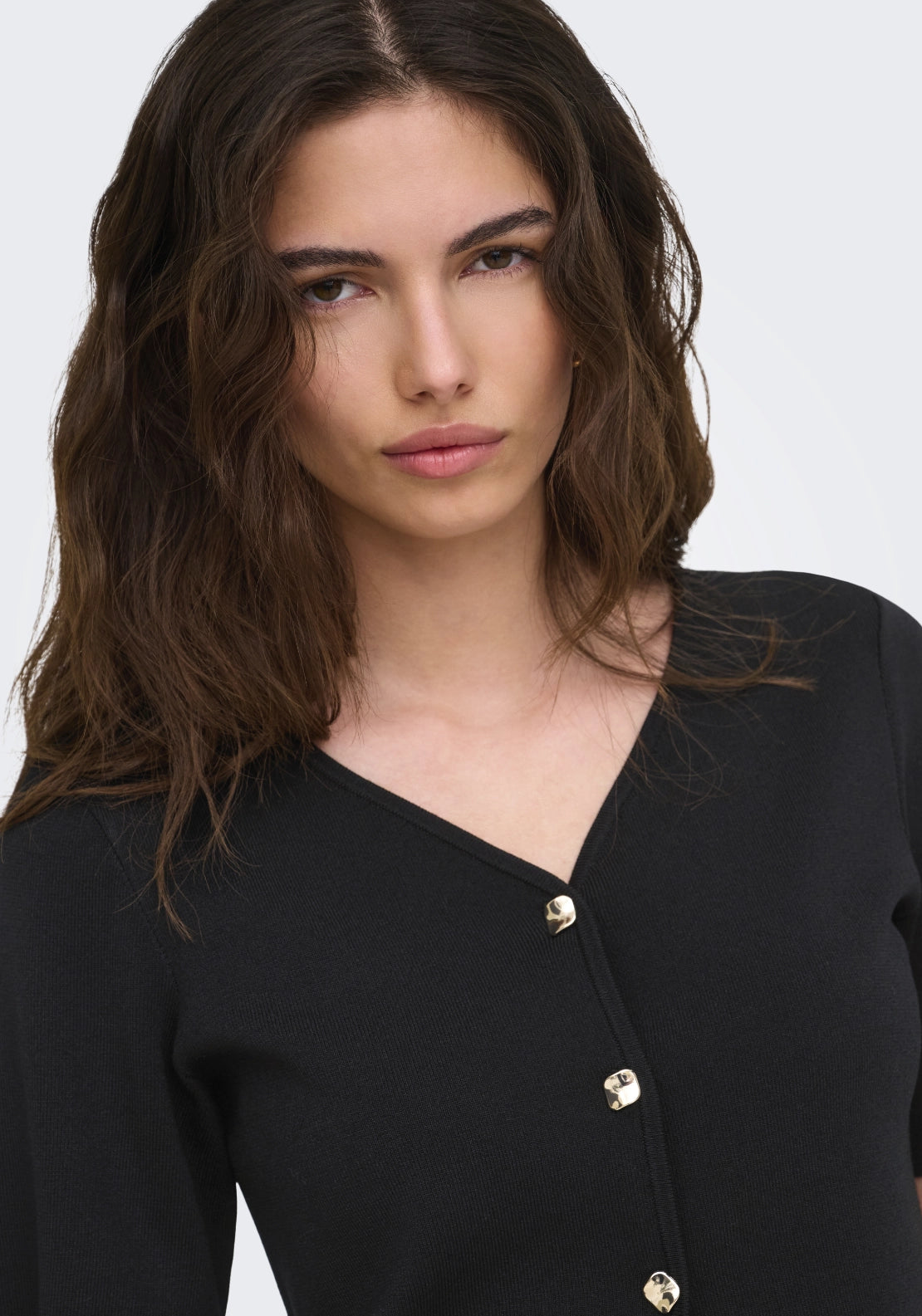 Astra V-Neck Button Cardigan - Black