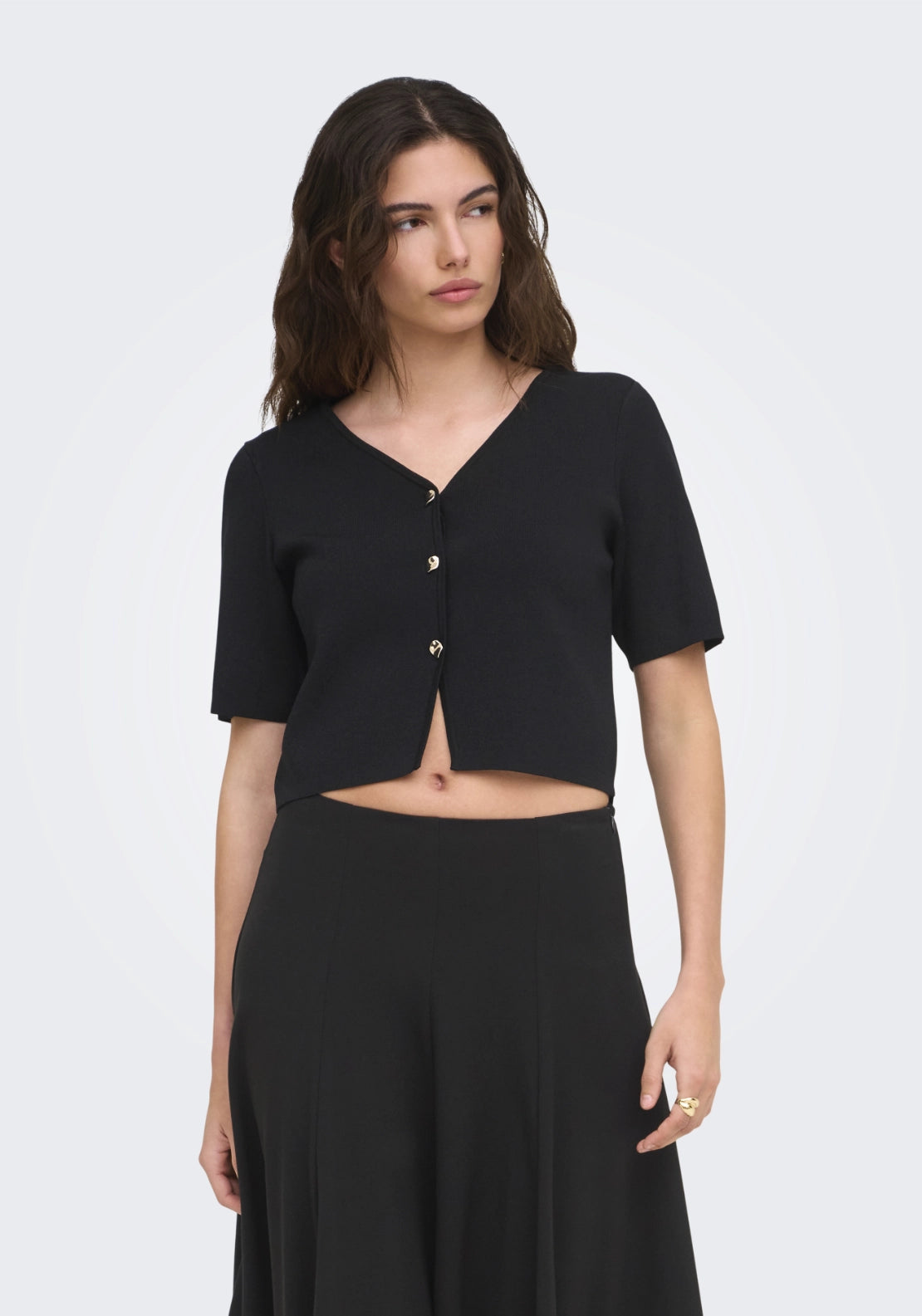 Astra V-Neck Button Cardigan - Black