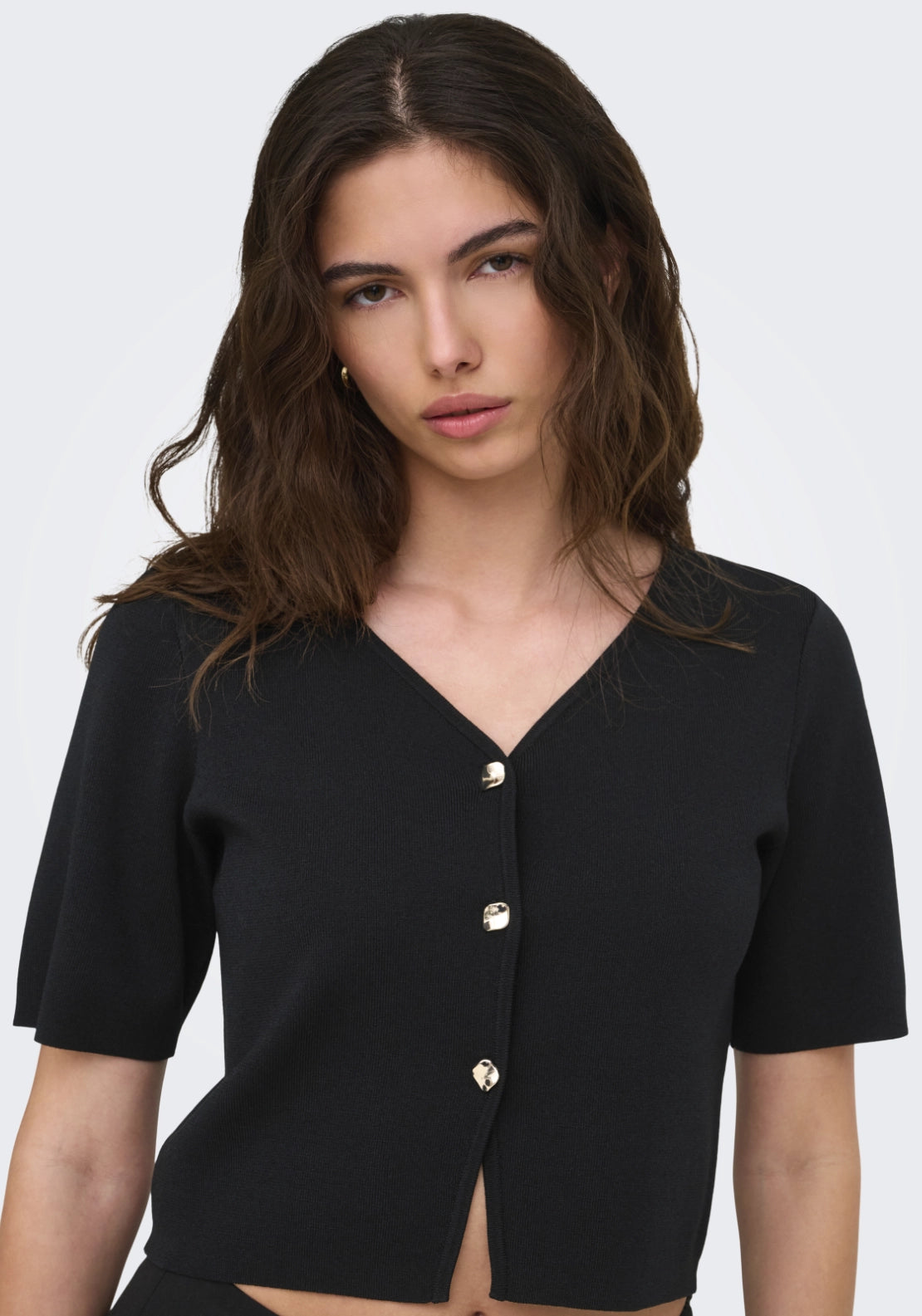 Astra V-Neck Button Cardigan - Black