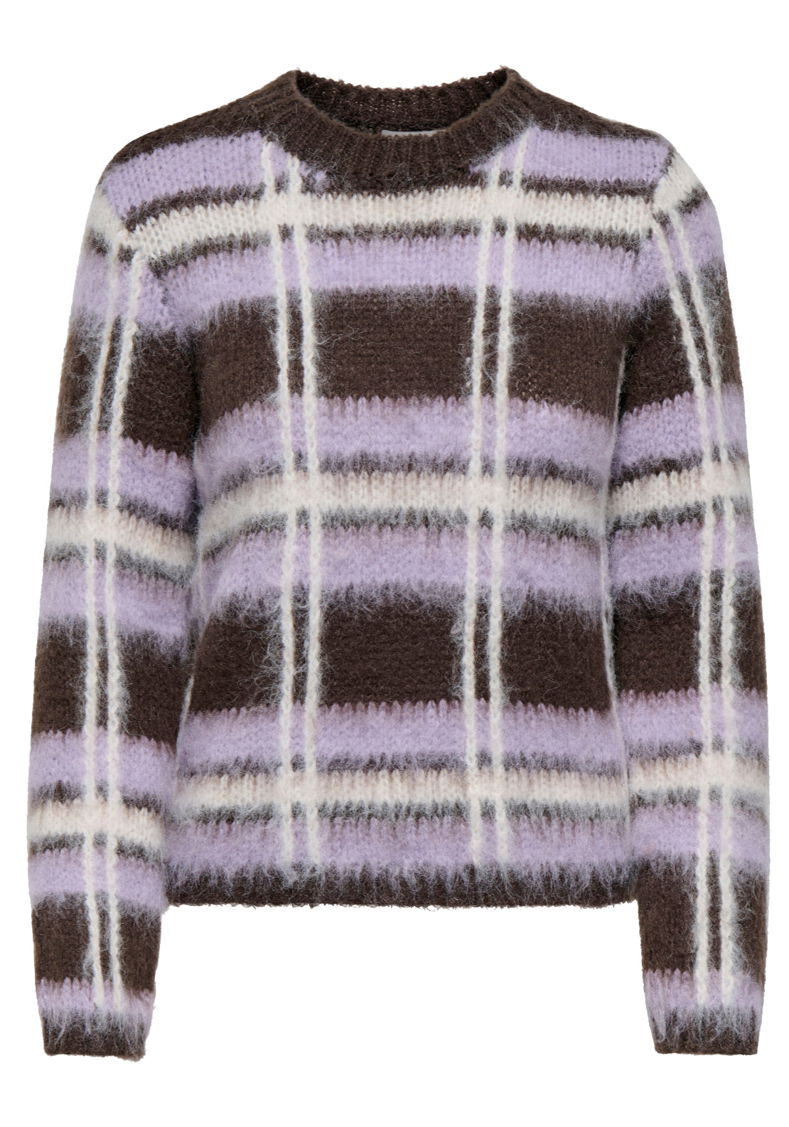Jdy Sheridan Long Sleeve Check Pullover - Chocolate Brown 1 Shaws Department Stores