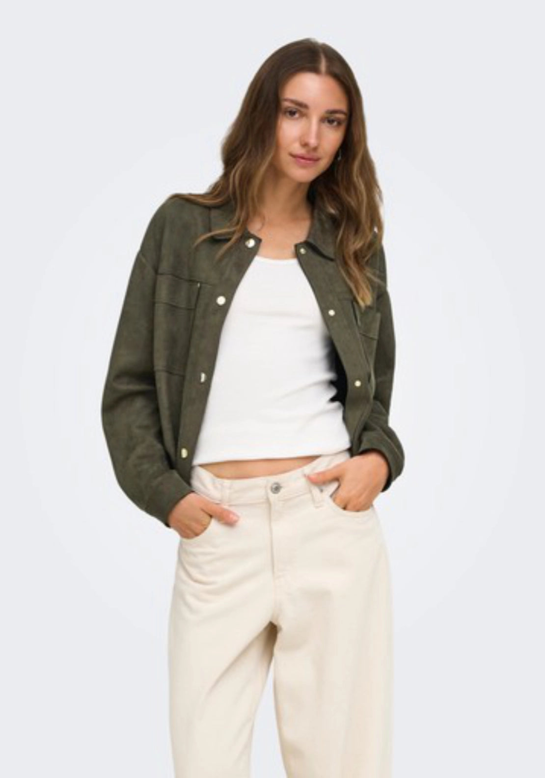 Julle Long Sleeve Faux Suede Shirt - Black Olive