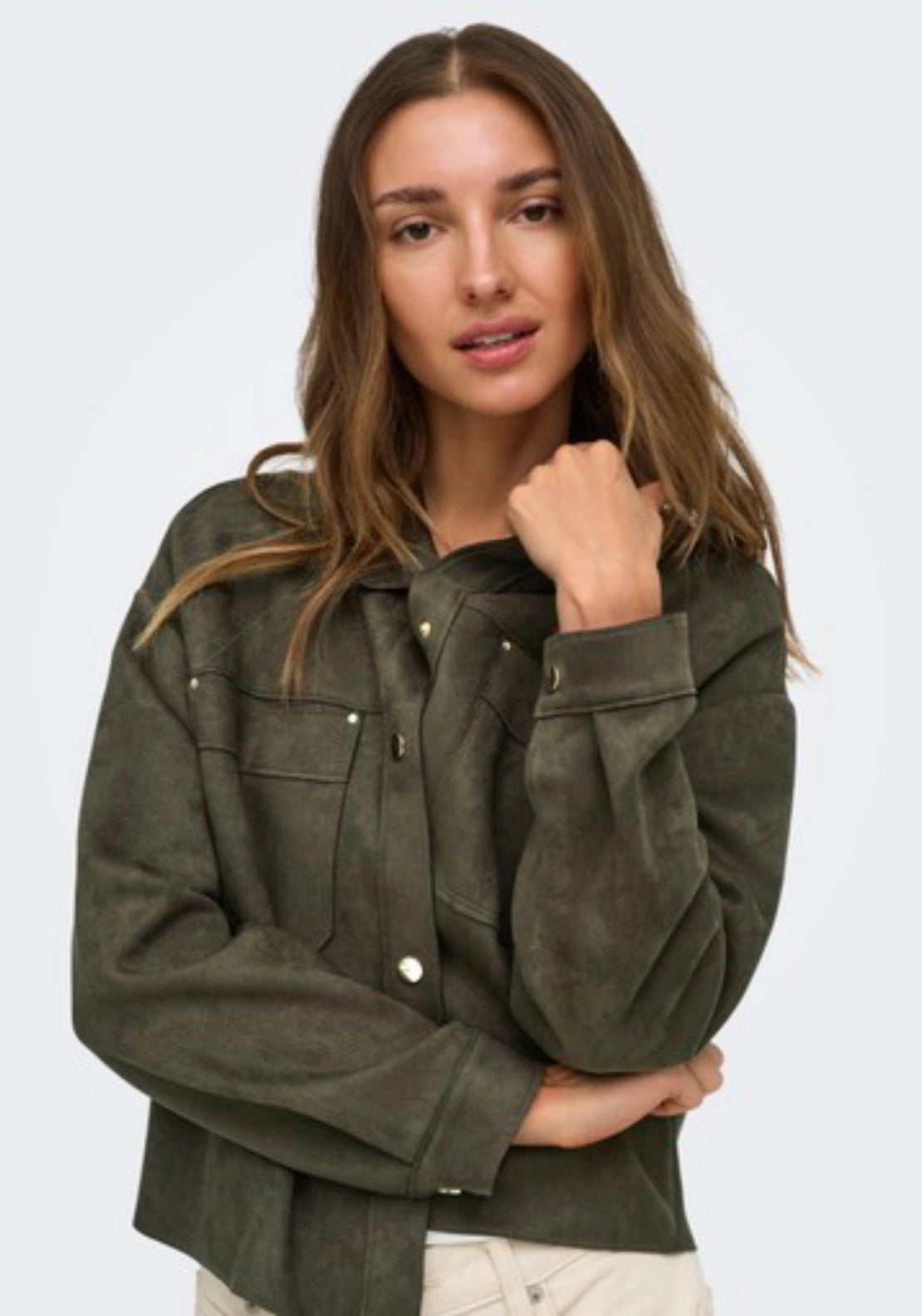 Julle Long Sleeve Faux Suede Shirt - Black Olive