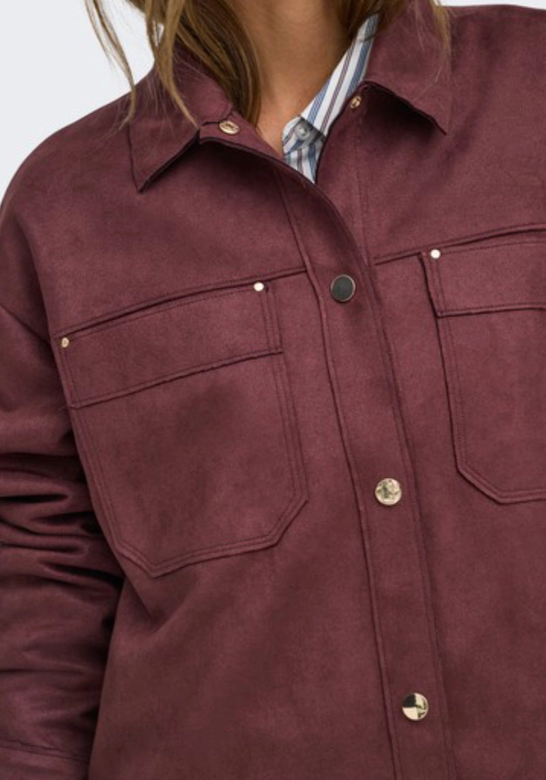 Julle Long Sleeve Faux Suede Shirt - Rum Raisin