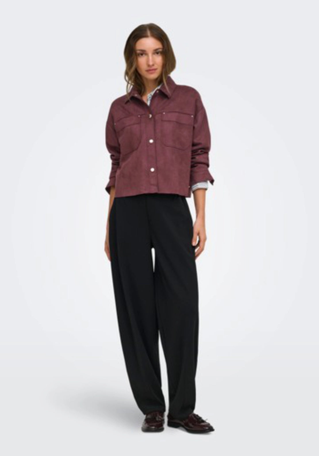 Julle Long Sleeve Faux Suede Shirt - Rum Raisin