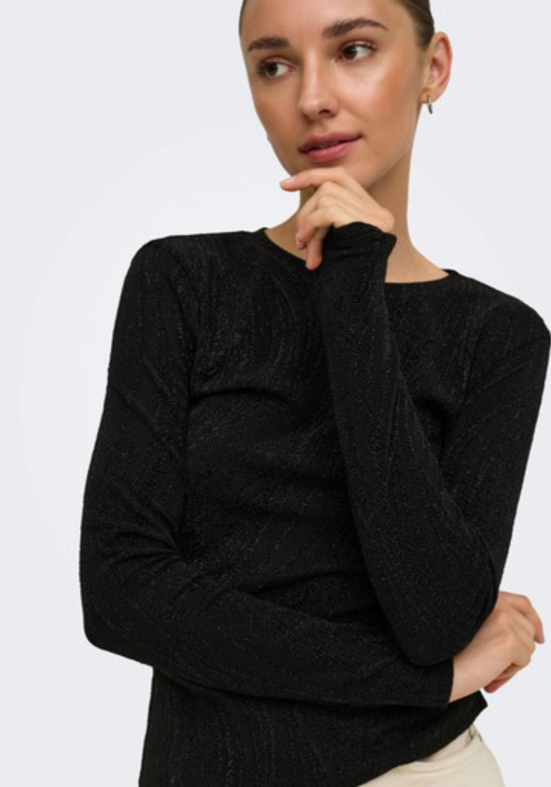 Kiwi Long Sleeve O-Neck Top - Black Glitter