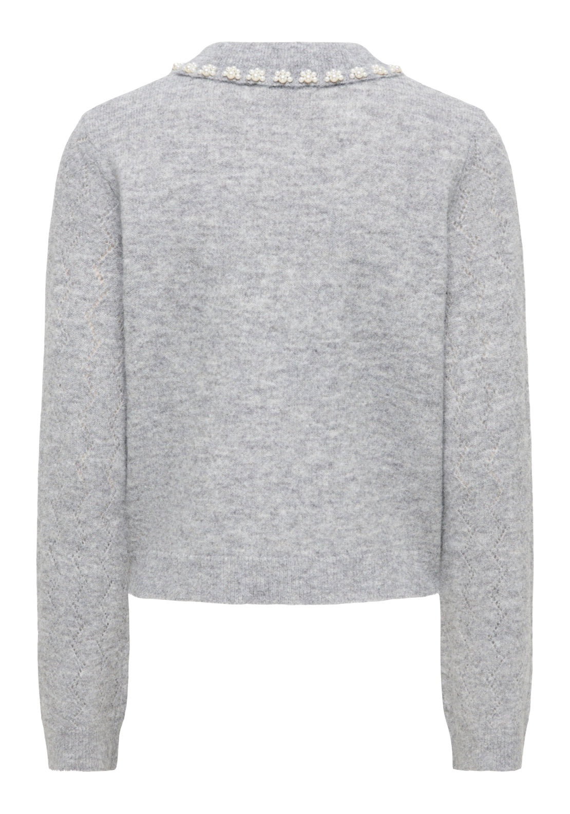 Jdy April Life Long Sleeve Pearl Collar Pullover - Medium Grey Melange 2 Shaws Department Stores