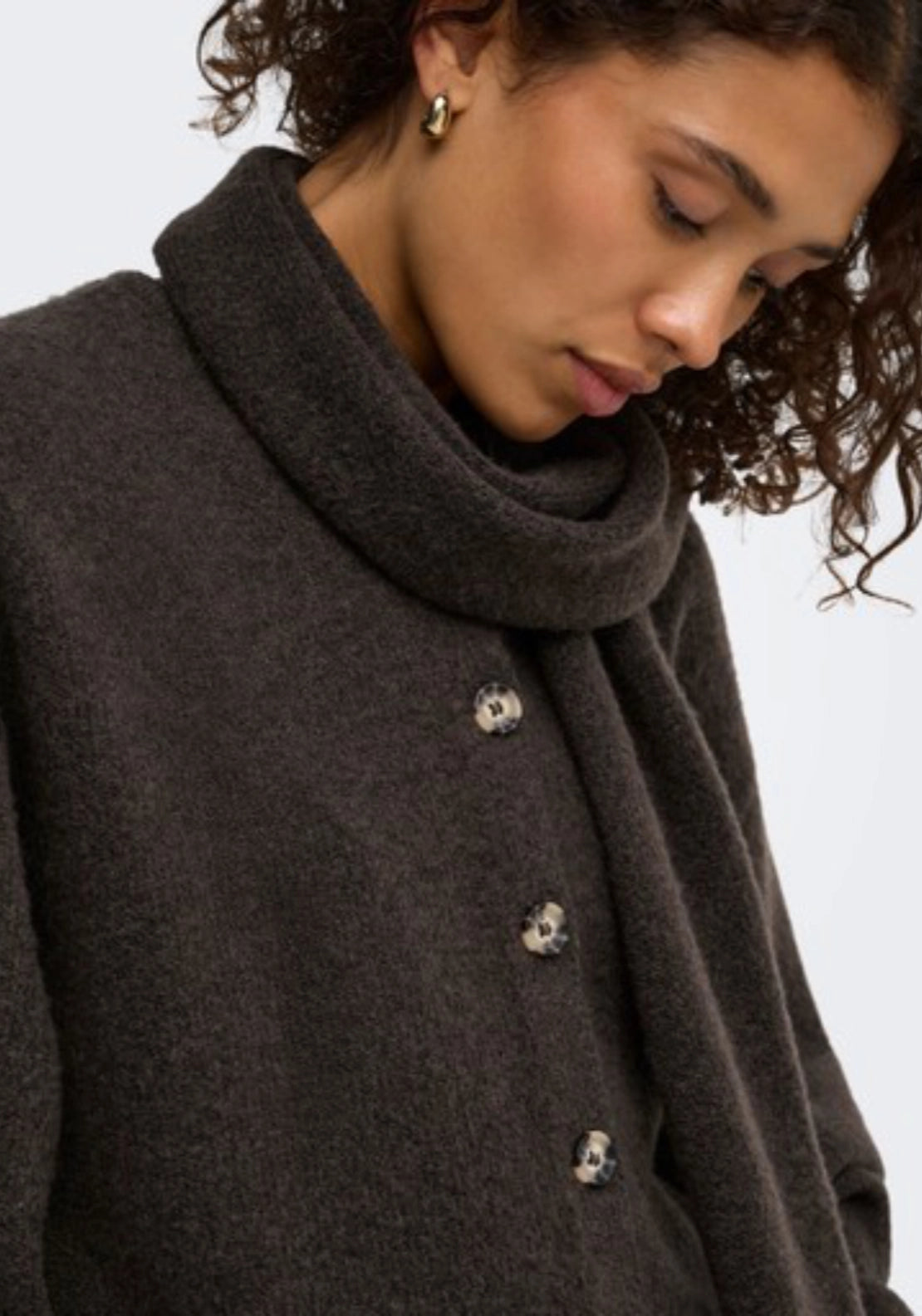Dagmar Long Sleeve Scarf Detail Cardigan - Mulch