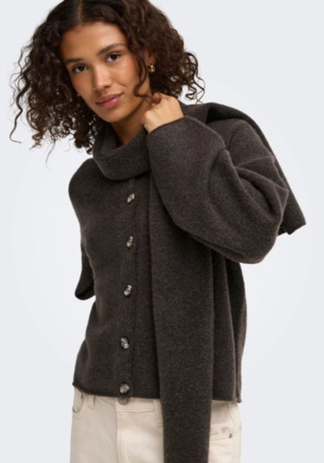 Dagmar Long Sleeve Scarf Detail Cardigan - Mulch