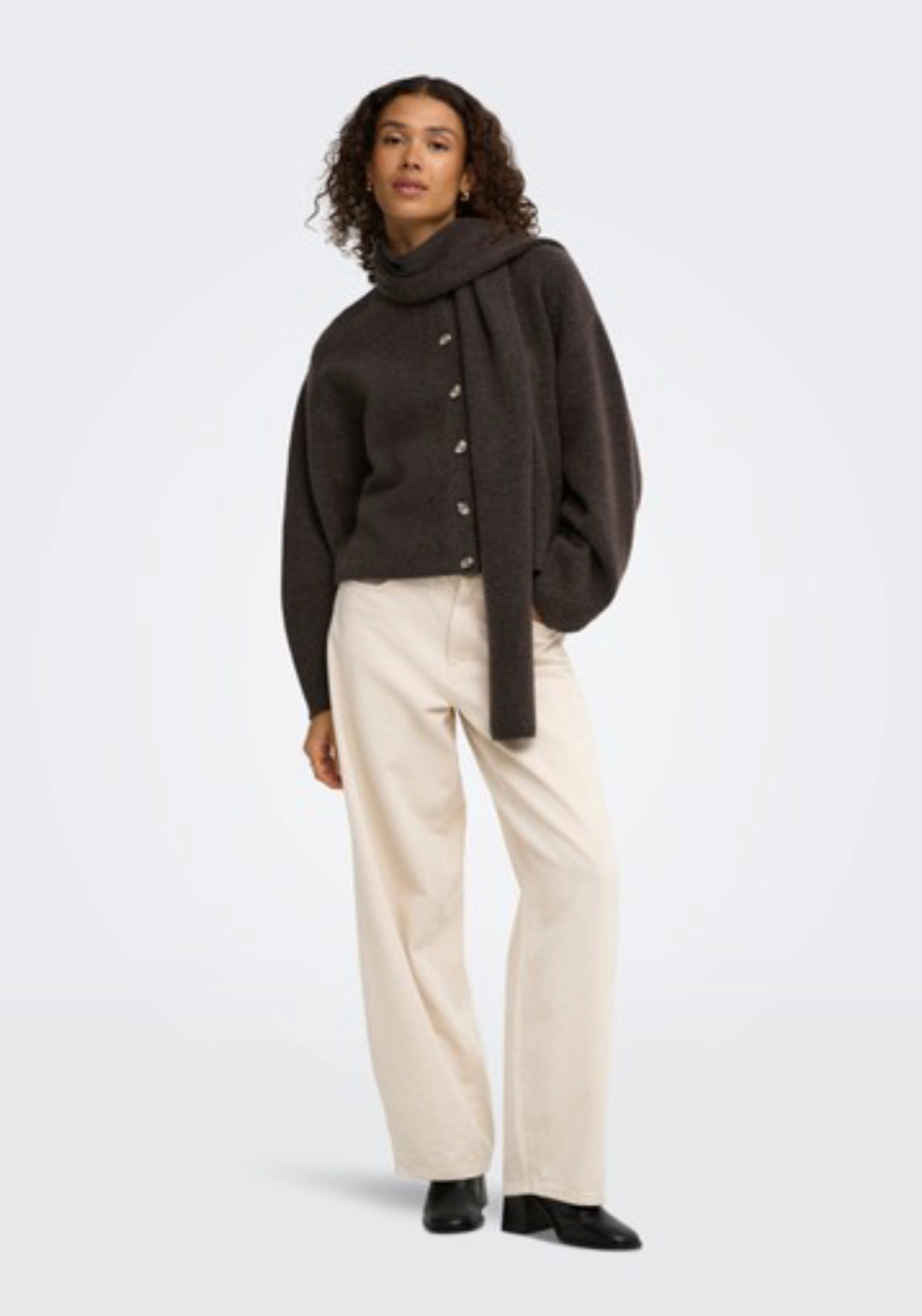 Dagmar Long Sleeve Scarf Detail Cardigan - Mulch