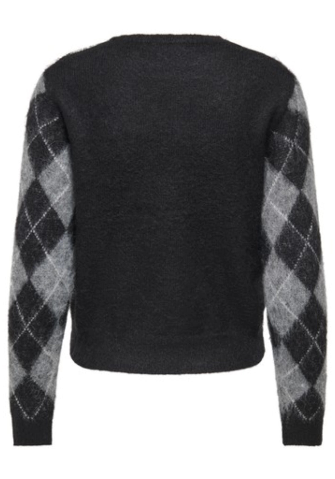Lizzie Long Sleeve Argyle Pullover - Black Medium Grey Melange