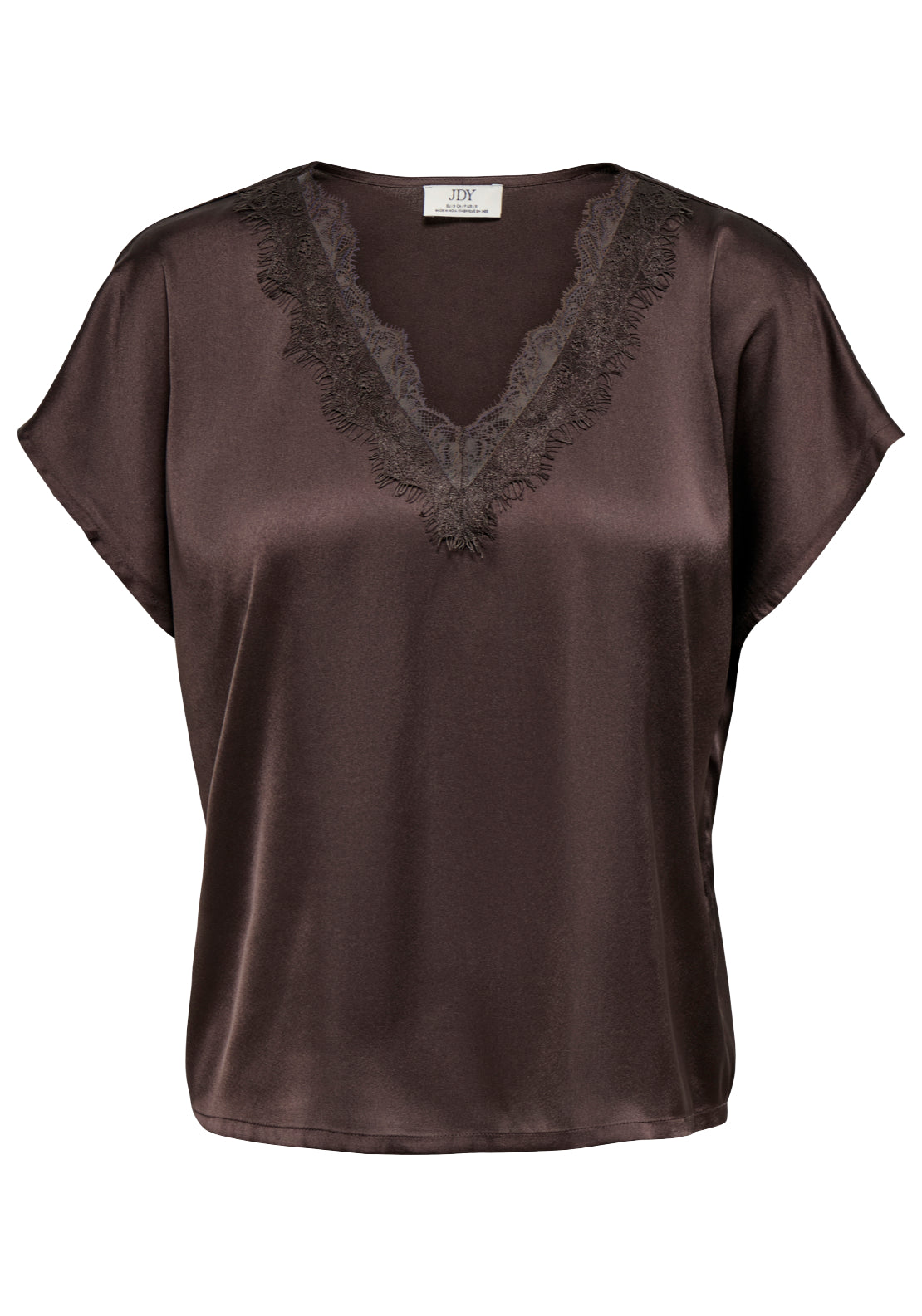 Jdy Fifi Short Sleeve V-Neck Top - Chocolate Plum 1 Shaws Department Stores