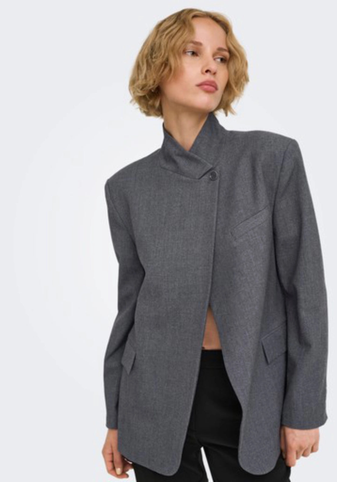 Valerie High Neck Blazer - Grey