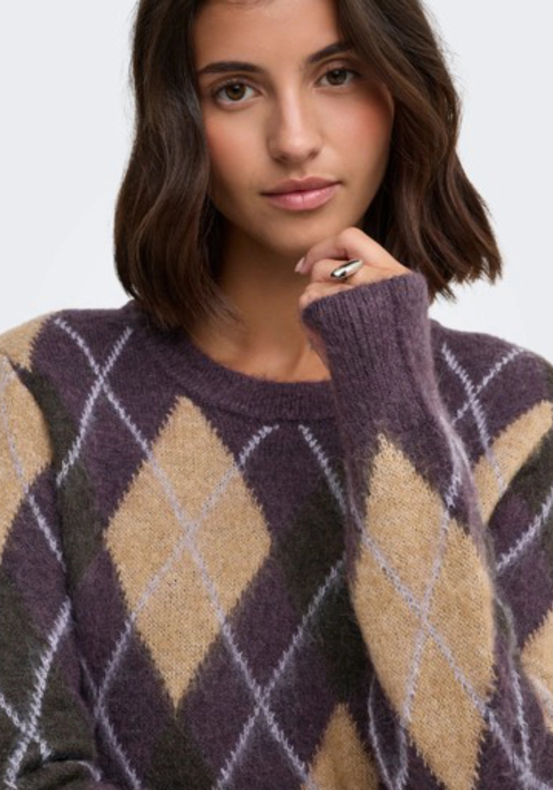Reese Long Sleeve Argyle Pullover - Plum Perfect