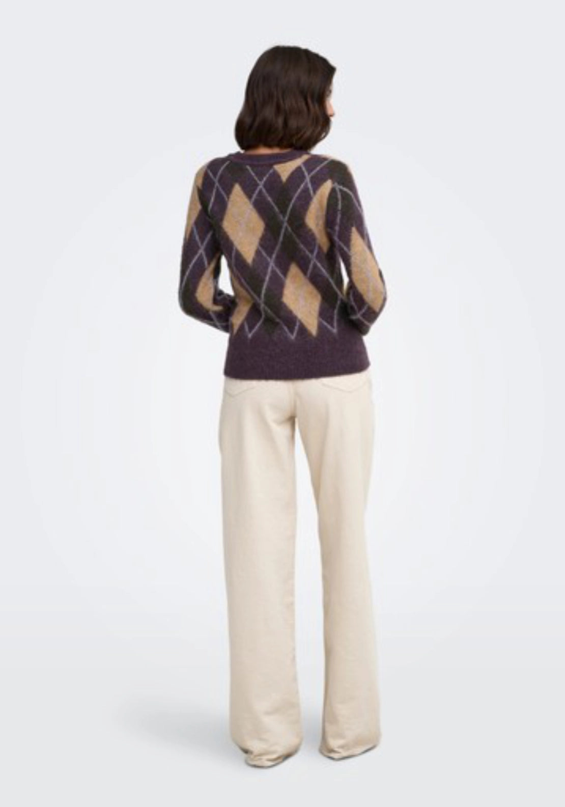Reese Long Sleeve Argyle Pullover - Plum Perfect